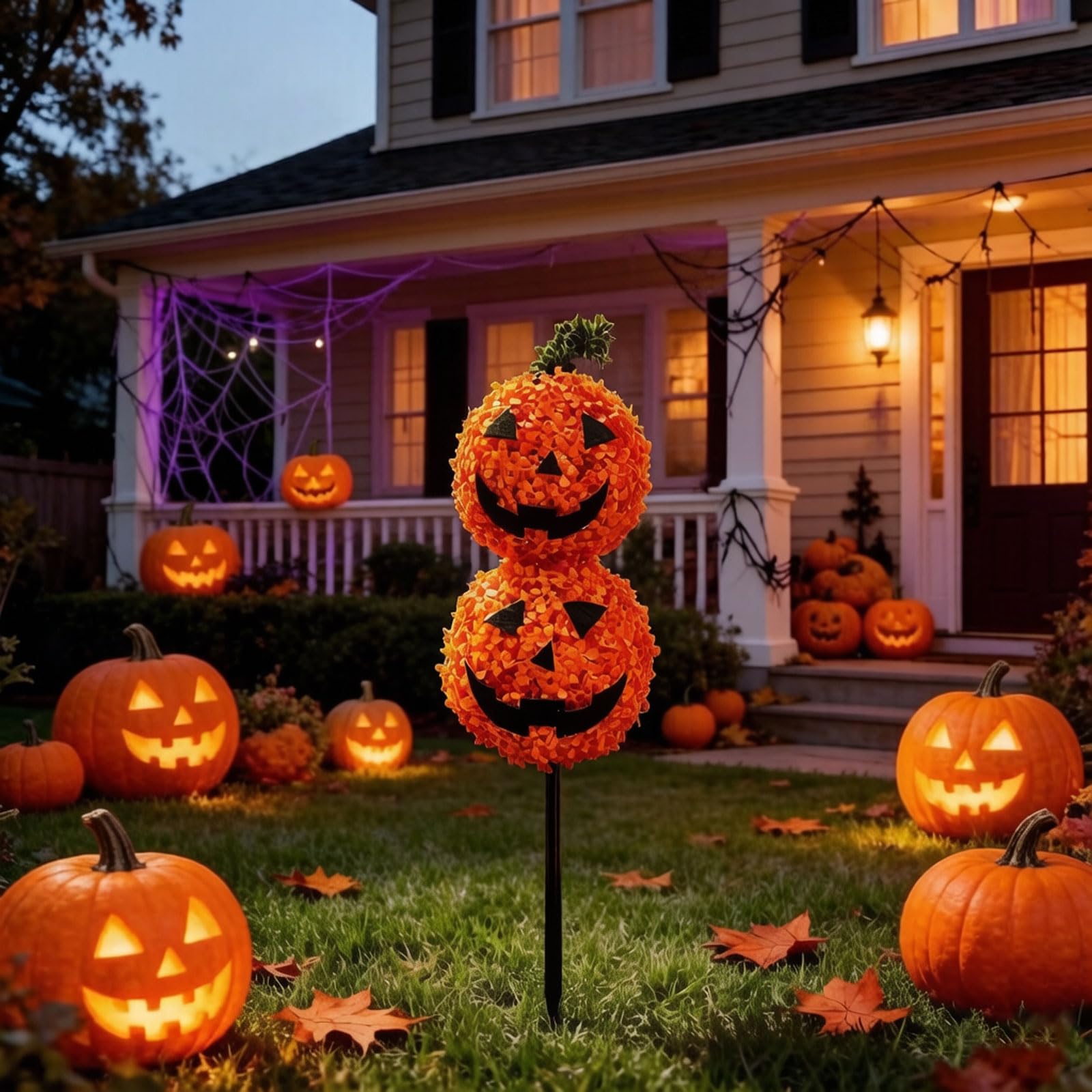 Kürbis gartenstecker Halloween mit fröhlichem Jack o Lantern Gesicht，65cm