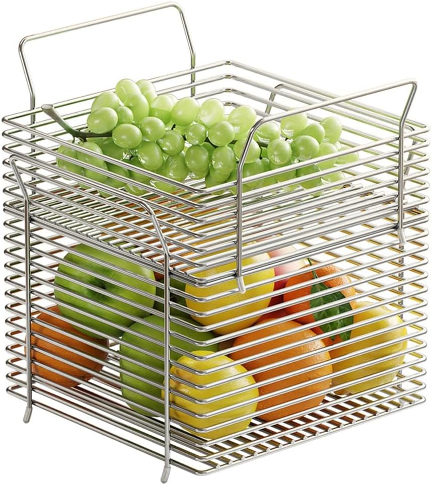 2 Tier Fruit Basket for Kitchen, Stainless Steel Fruit Vegetable Basket Organizer Wire Fruit Bowl, Counter Stackable Storage Basket for Fruits, Vegetables, Snacks, Bread