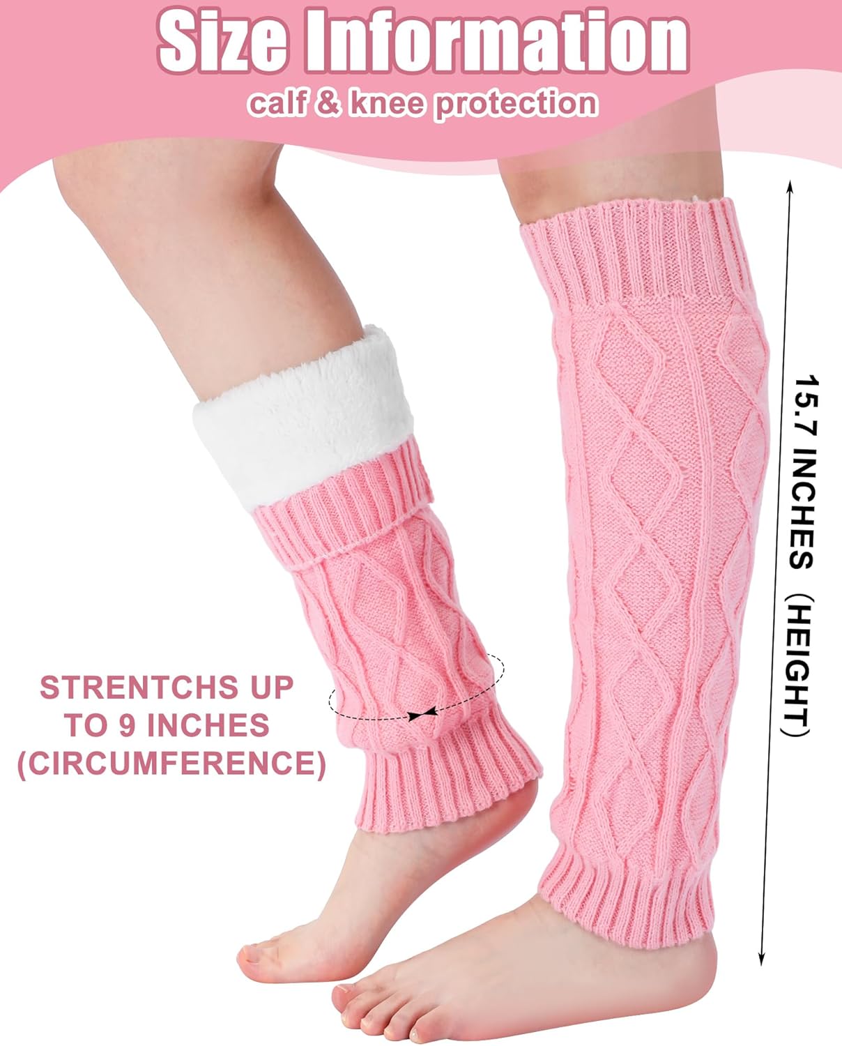 Shihanee Winter Fleece Lined Leg Warmers for Women Knit Long Leg Warmers Warm Fleece Lined Boot Socks for Skating Daily Wear - Image 3