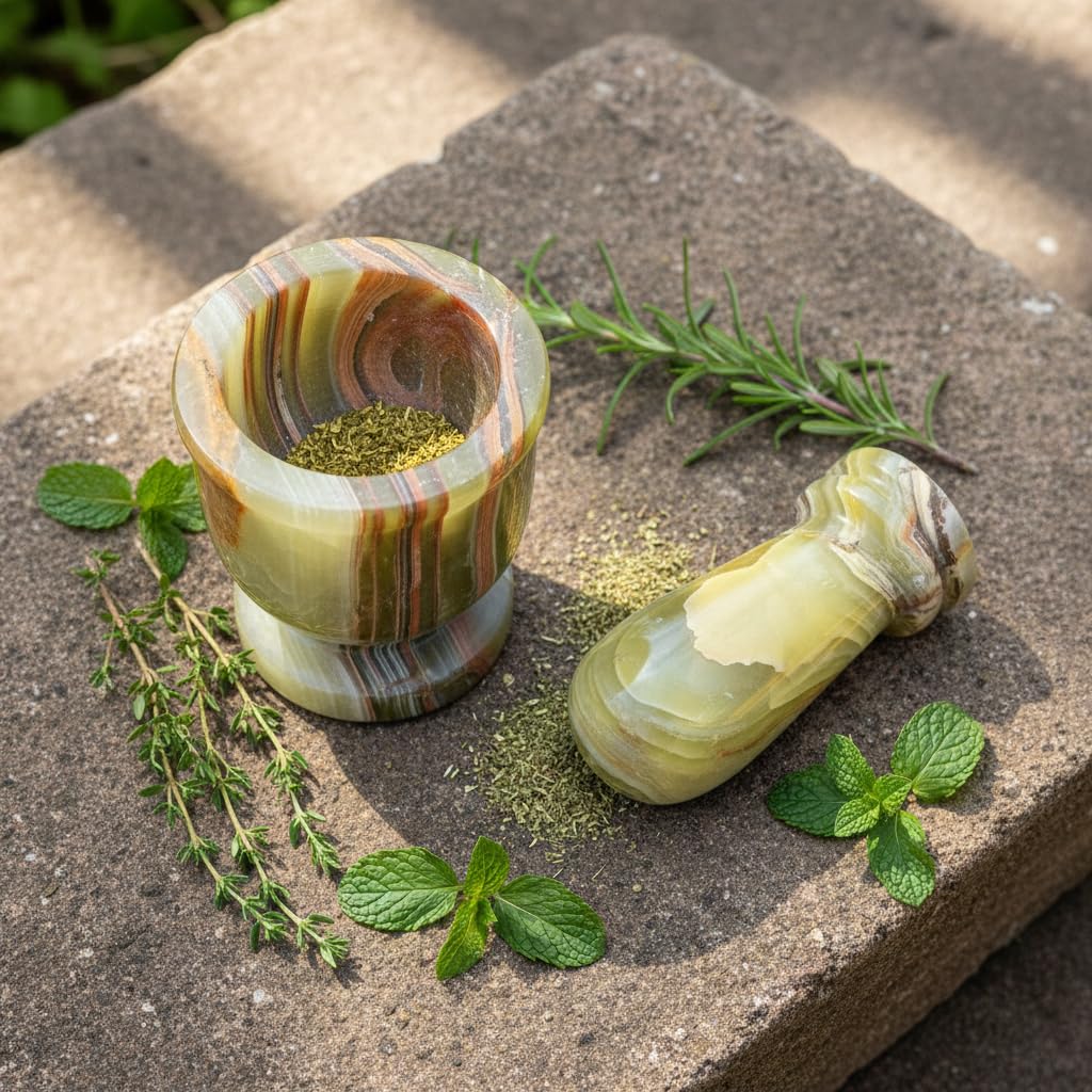 Mini Marble Mortar and Pestle Set – 2.5" Handmade Natural Stone Grinder for Spices, Herbs, Garlic, Guacamole – Lightweight Travel Size, Premium Marble Onyx Gift (Green Onyx)