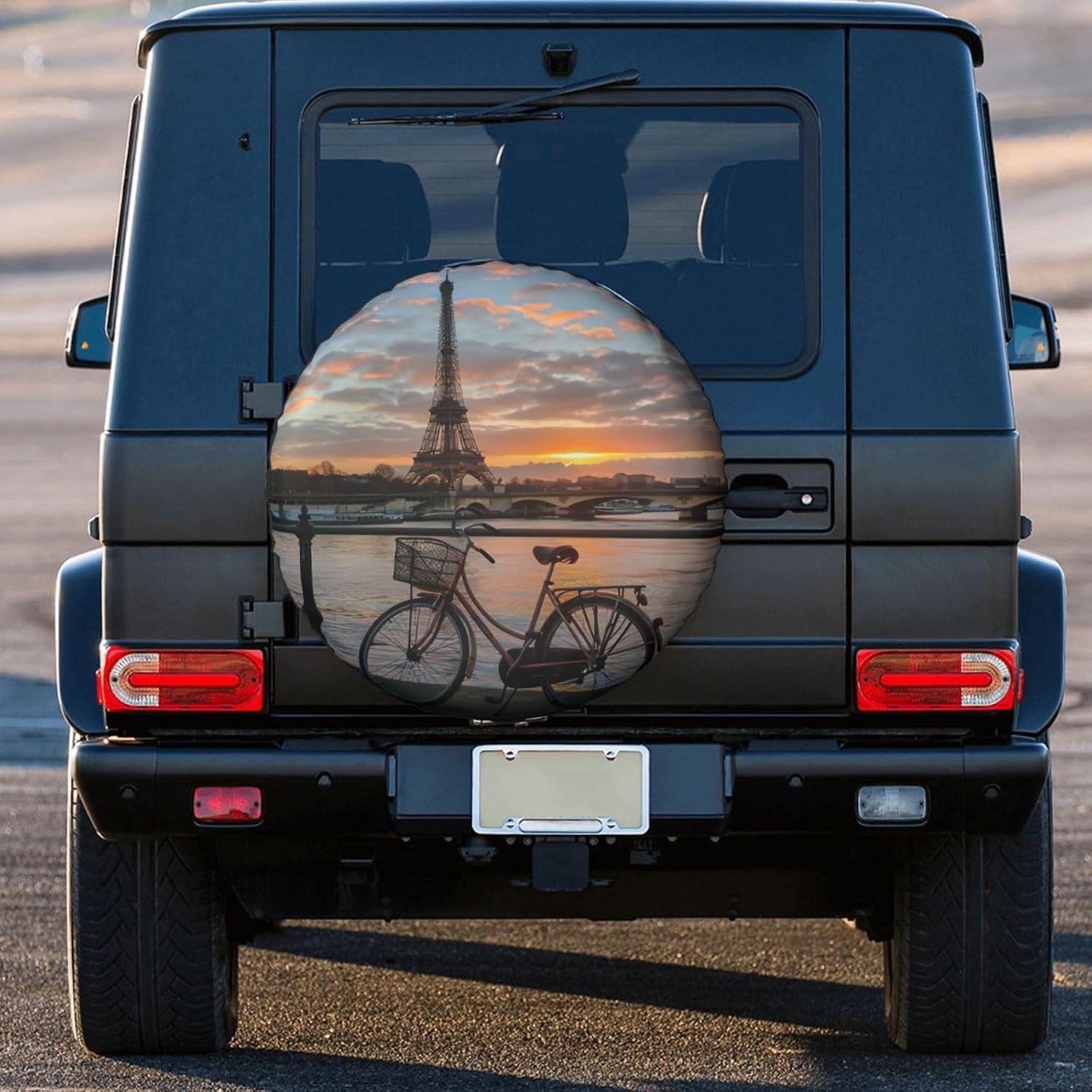 Eiffel Tower Bike Print Tire Cover Universal Spare Wheel for Trailer Rv SUV Truck Camper Travel Accessories