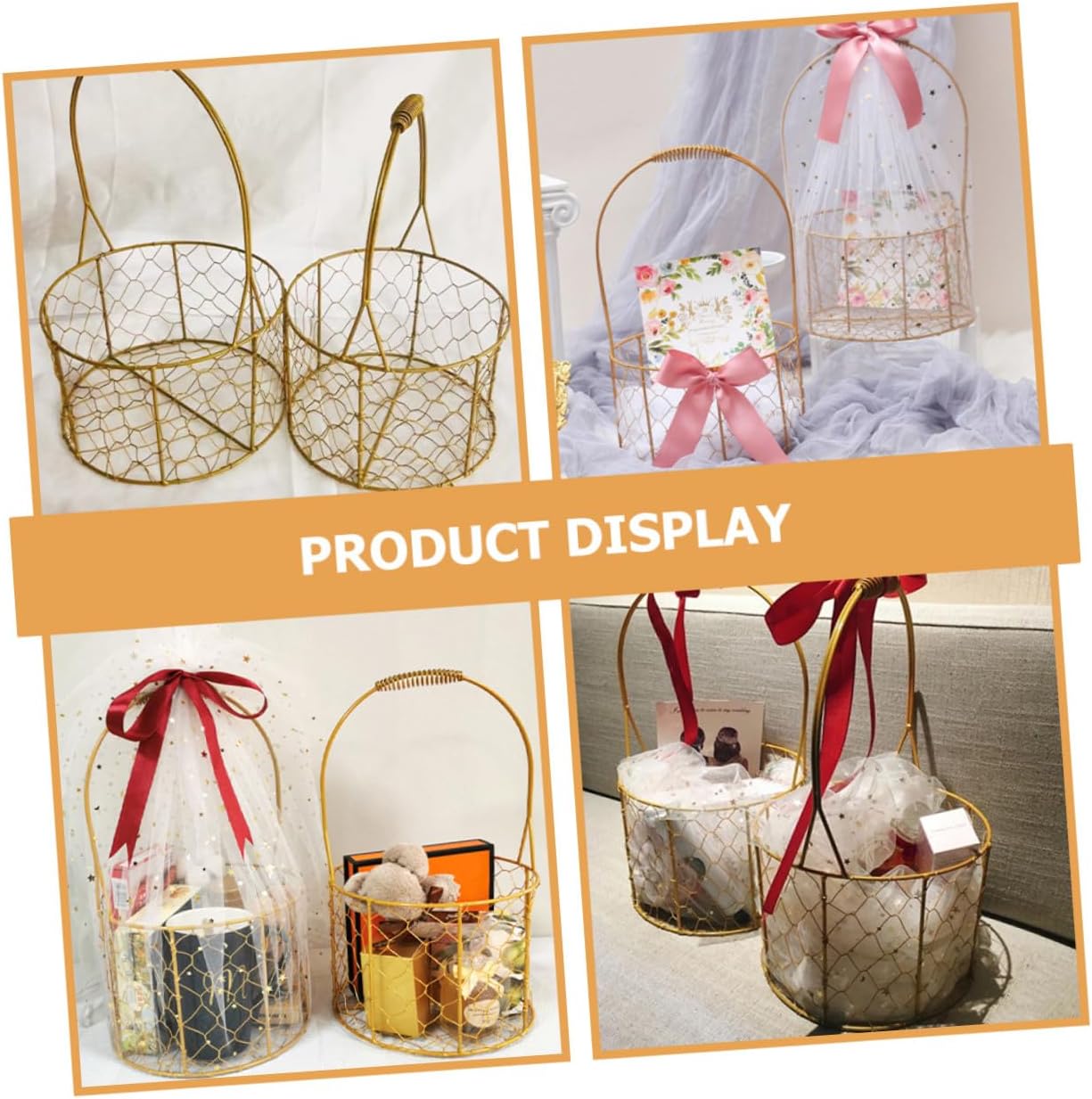 Metal Wire Basket with Handle 18cm Rustic Iron Flower Girl Basket for Wedding Ceremony and Fruit Storage for Party Supplies image 4