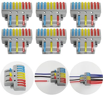 Compact Wire Connectors, CTRICALVER 6 pcs Compact Splicing Connectors, Lever Nut Assortment Conductor, 3 In 9 Out Electrical Connectors Blocks with 18 pcs screws