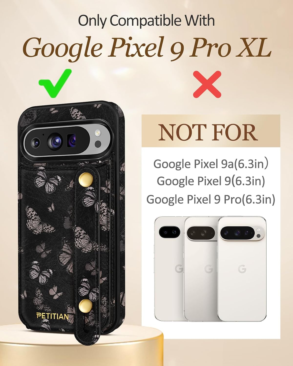 Petitian for Google Pixel 9 Pro XL Wallet Case, Black Butterfly image 2