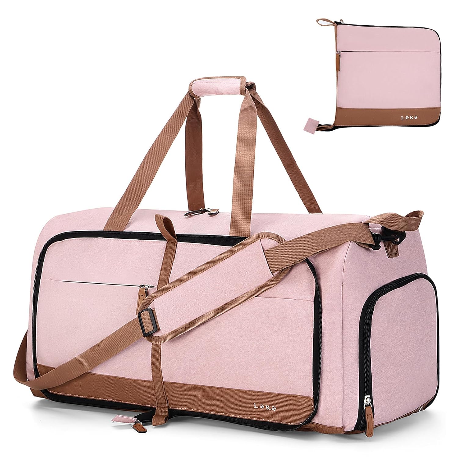 Lekesky Foldable Travel Duffel Bag for Women 80L Large Duffle Bag with Separate Shoes Compartments Straps Carry On