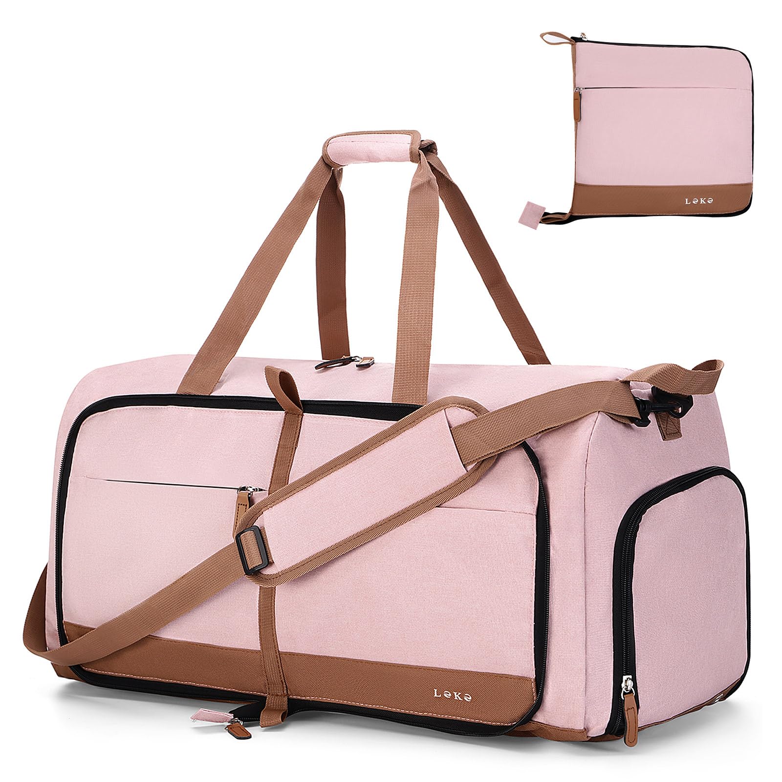 Lekesky Foldable Travel Duffel Bag for Women, 80L Large Duffle Bag with Separate Shoes Compartments & Straps, Carry On Weekend Bag for Women, Hospital