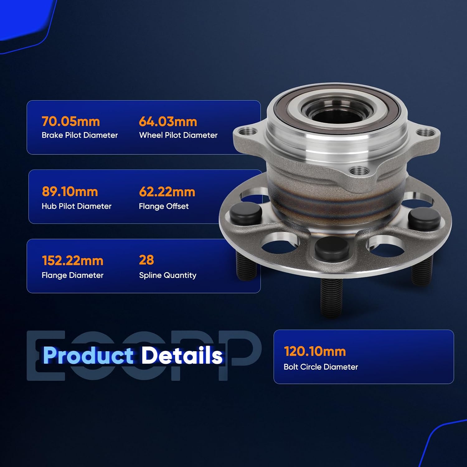 ECCPP Wheel Hub and Bearing Assembly Rear Left Right 512629 fit 2017-2020 for Acura for MDX, 2019-2023 for Honda for Passport 5 Lugs Wheel Bearing Hubs ABS with Tone Ring Sensor 2pcs