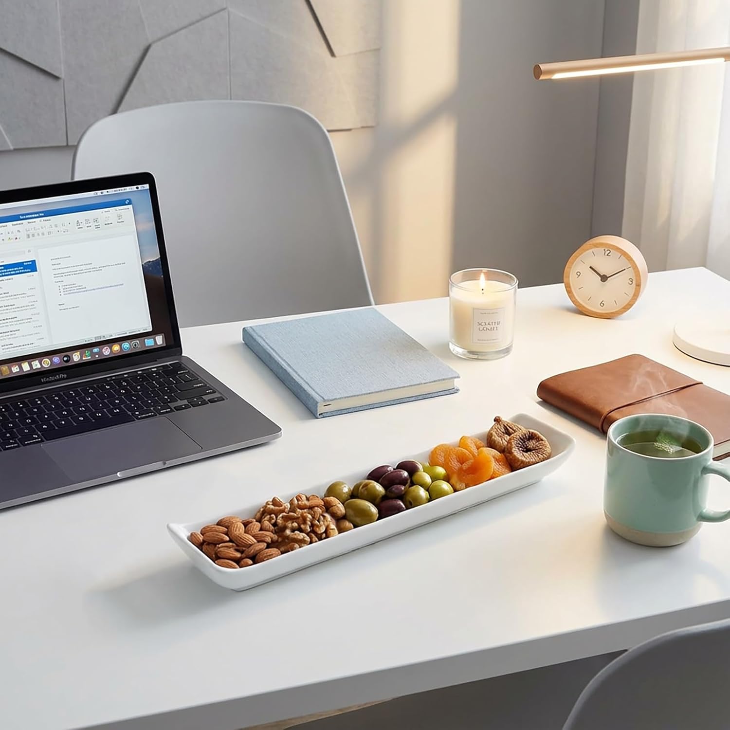 4-Pack Olive Plates-Versatile Ceramic Olive Tray for Snacks, Appetizers Platter-Long Shape Boat Tableware for Entertaining and Displaying Appetizers-Dishwasher & Microwave Safe, 14 Inch