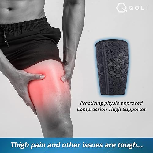 Miniatura 2 de QQOLi Mangas de compresión para muslos, soporte para isquiotibiales y cuádruple para la parte superior de la pierna para hombres y mujeres, alivio