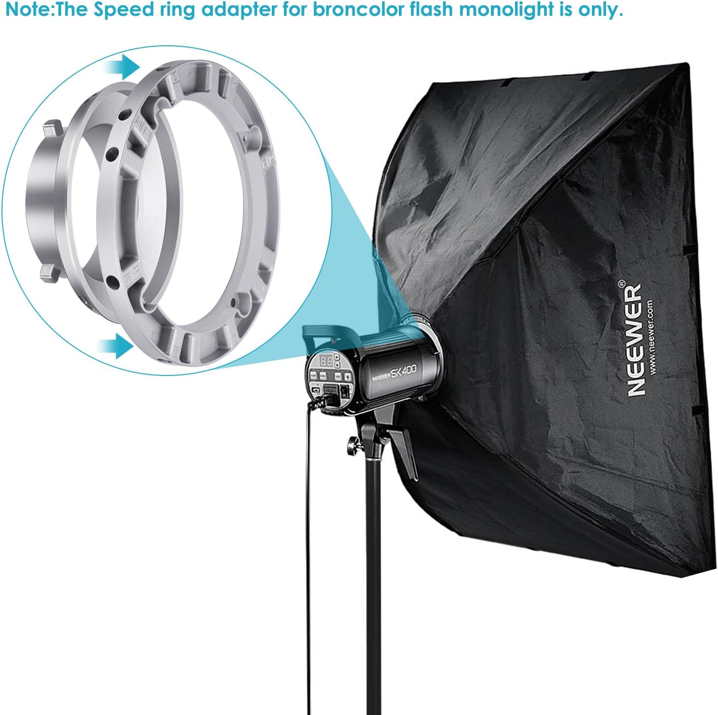 Neewer Softbox Speed Ring Adapter for Bowens Monolight Flash and Soft Box - Aluminum Alloy, 3.8 inches/9.6 Centimeters Inner Diameter and 5.9 inches/ 15 Centimeters Outer Diameter