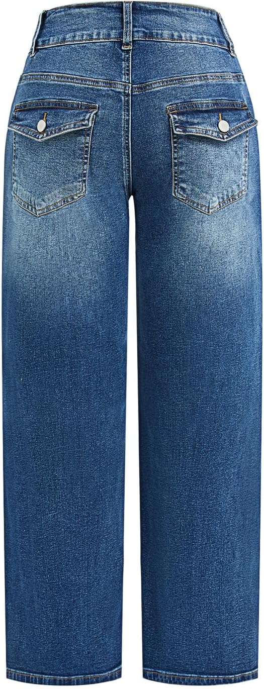 Wide Leg Jeans for Women Low Rise Straight Leg Jeans Baggy Flare Stretchy Denim Pants - Image 4