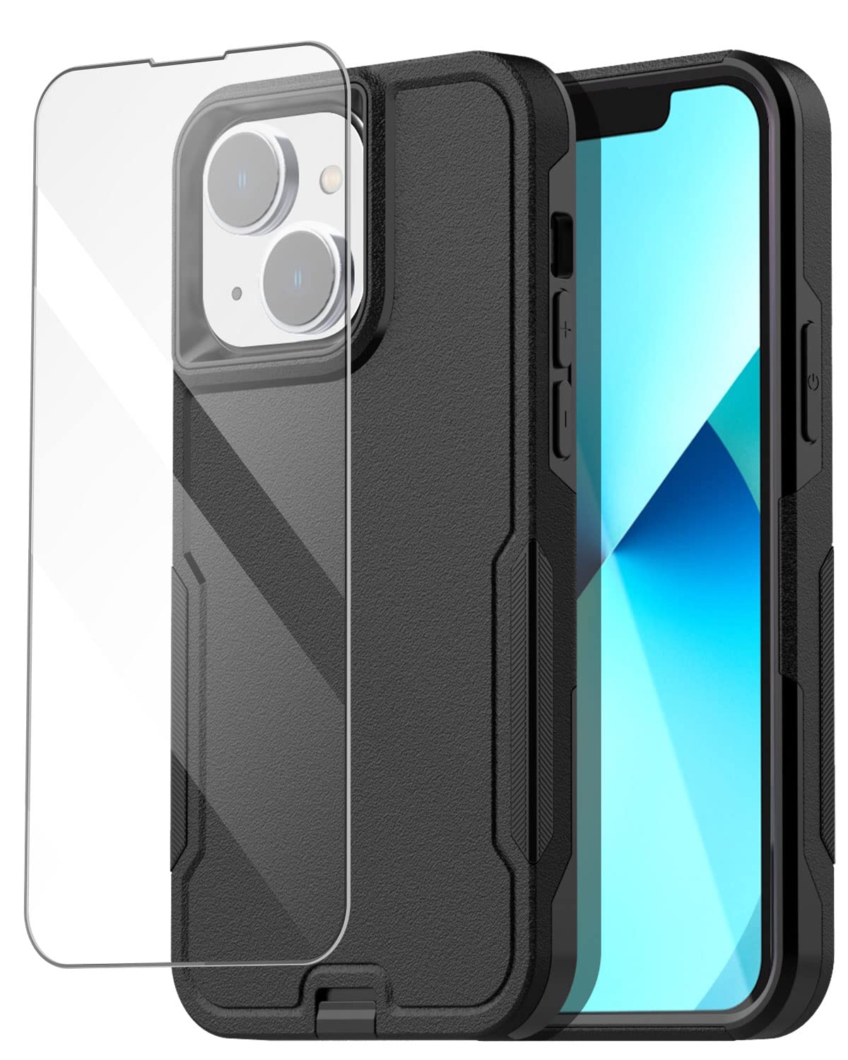 AICase for iPhone 13 Case with Glass Screen Protector,Heavy Duty Drop Protection Full Body Rugged Shockproof Military Prot...