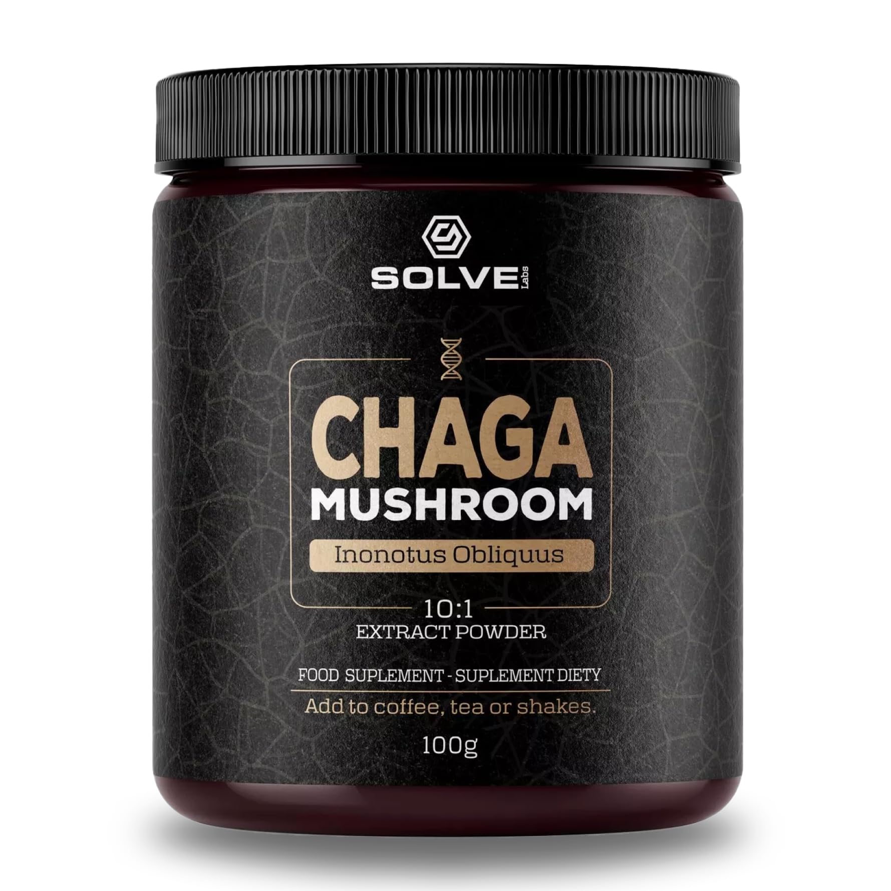● Extracto en polvo de hongo chaga siberiano premium ● 10% de beta-D-glucanos ● Extracto 10:1 ● Sin rellenos ni aditivos ● 100 g ● Suministro para 3 mes.