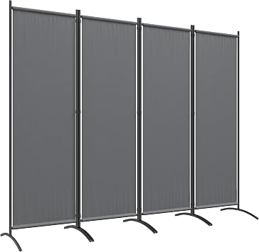 Outsunny 4 Panel Folding Room Divider, 1.7m Privacy Screen, Dark Grey