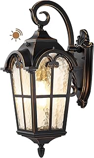 EDISHINE Dusk to Dawn Outdoor Wall Lights, 20.4" H Large Size Exterior Lantern Fixture, Porch Lights Wall Mount, Vintage Roman Wall Lamp, Waterproof Outside Wall Sconce for Front Door Garage, Black