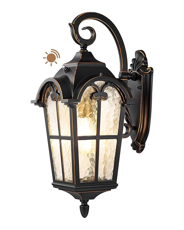 EDISHINE Dusk to Dawn Outdoor Wall Lights, 20.4" Large Size Exterior Lantern Fixture, Porch Lights Wall Mount, Roman Wall Lamp, Waterproof Outside Wall Sconce for Front Door Garage, Black by EDISHINE - Used condition - US$69.07
