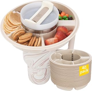 40 Pack - Cornstarch Snack Bowl Compatible with Stanley Cup 40 oz with Handle, 5 Compartment Reusable Snack Tray for Car Cup Holder, Home, Party, Outdoor, Stanley Accessories