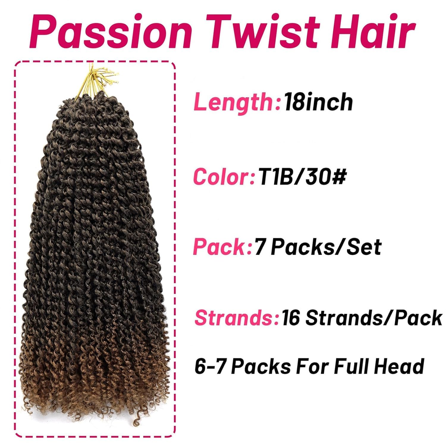Dorsanee Ombre Brown Passion Twist Hair 18 Inch 7 Packs Water Wave Crochet Hair Long Bohemian Curly Braiding Hair for Butterfly Locs, Faux Locs, Boho Style Spring Twist Crochet Braids (T30#)