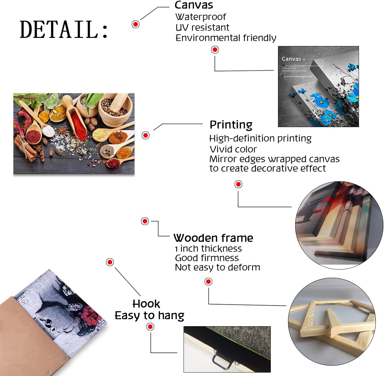 Kitchen Wall Decor Colorful Spices and Spoons Kitchen Decorations Wall Dining Room Wall Decor Kitchen Art Wall Decor Food Art Dining Room Canvas Wall Art for Kitchen Dining Room Decor (28''Hx40''W)