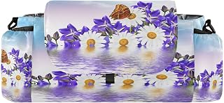 CUPADA Spring Daisies Landscape Universal Stroller Organizer with Cup Holders, Large Capacity Butterfly Purple Floral Baby Stroller Organizer Bag Adjustable Strap Fit Most All Strollers