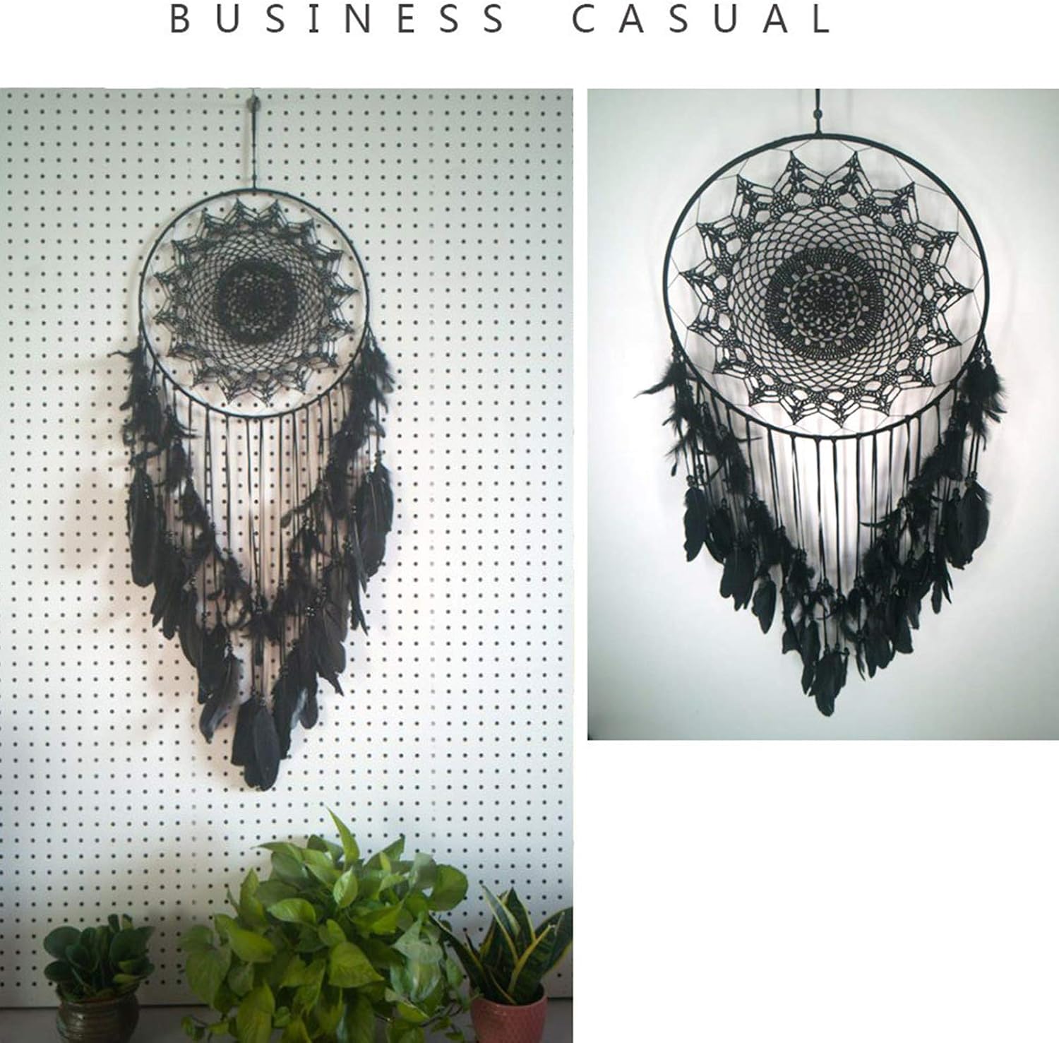 Tvoip Dream Catcher Handmade Feather Dreamcatchers for Wall Hanging,Dream Catchers for Bedroom Home Decoration Ornament Decor Ornament Craft Gift Dia 15.75inch/40cm (Black)