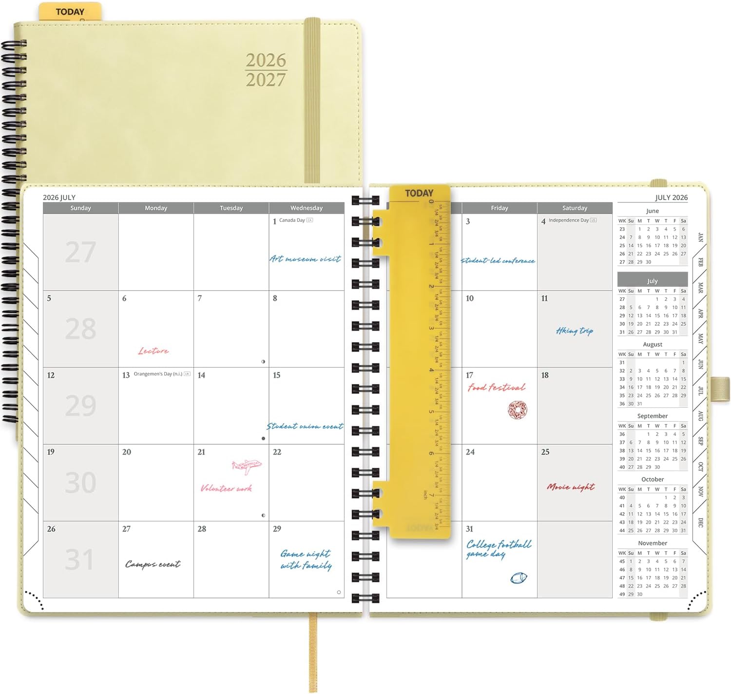 POPRUN 2026-2027 Monthly Planner, Large 8.5" x 10.5", 18 Month Calendar (July 2026 to December 2027) with Expense Tracker, Notes Pages, Sprial Bound, Leather Softcover - Beige