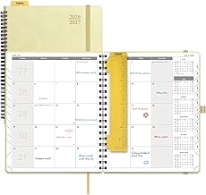 POPRUN Monthly Planner 2026-2027 26.5x21.5cm (18-Month: Jul'26 - Dec'27) Academic Diary Month to View only Spiral Soft Cover, Sunday Start, Monthly Tab(Beige)