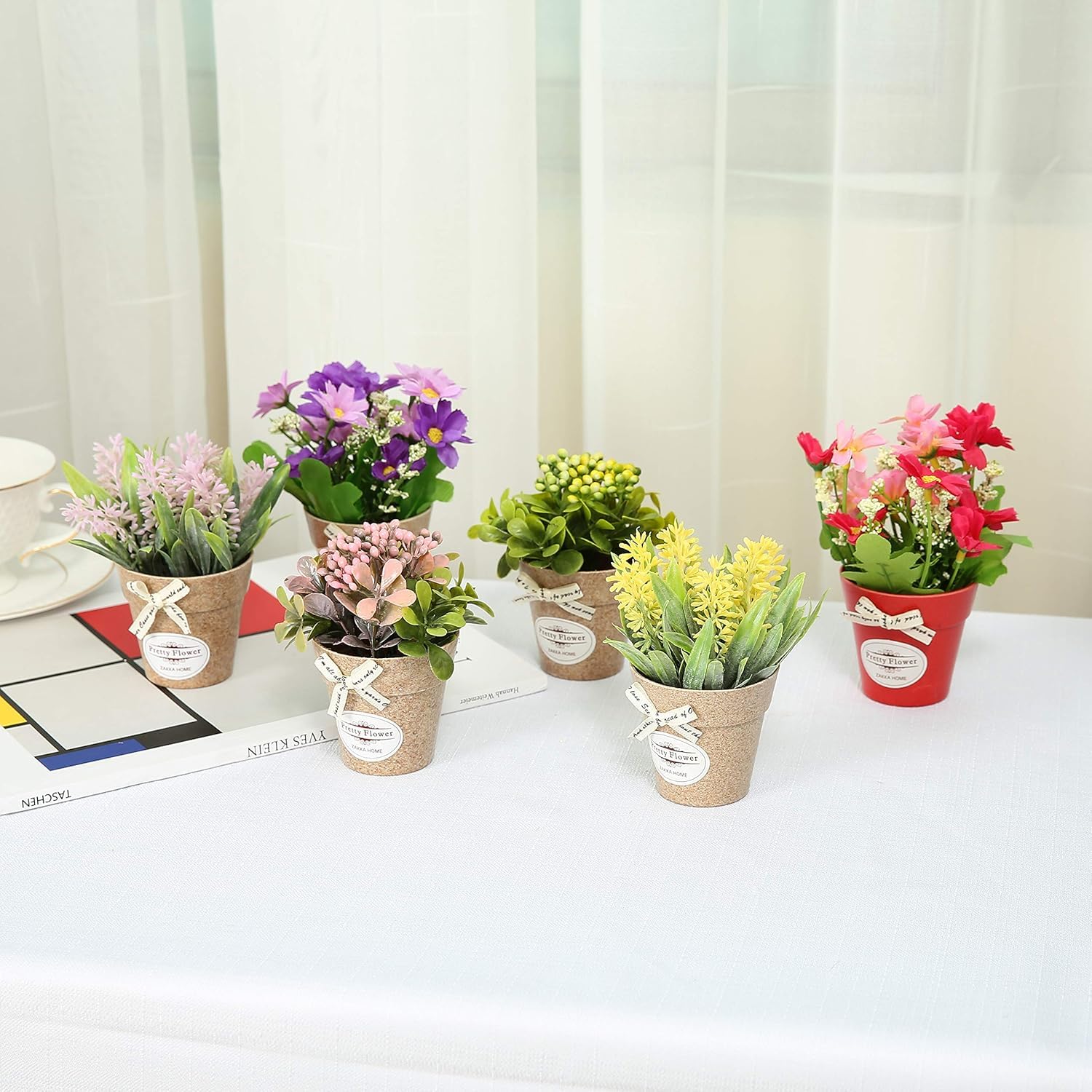 Yorkmills Set of 6 Potted Artificial Flowers Fake Flowers with Vase Faux Flowers in Pot - Image 2