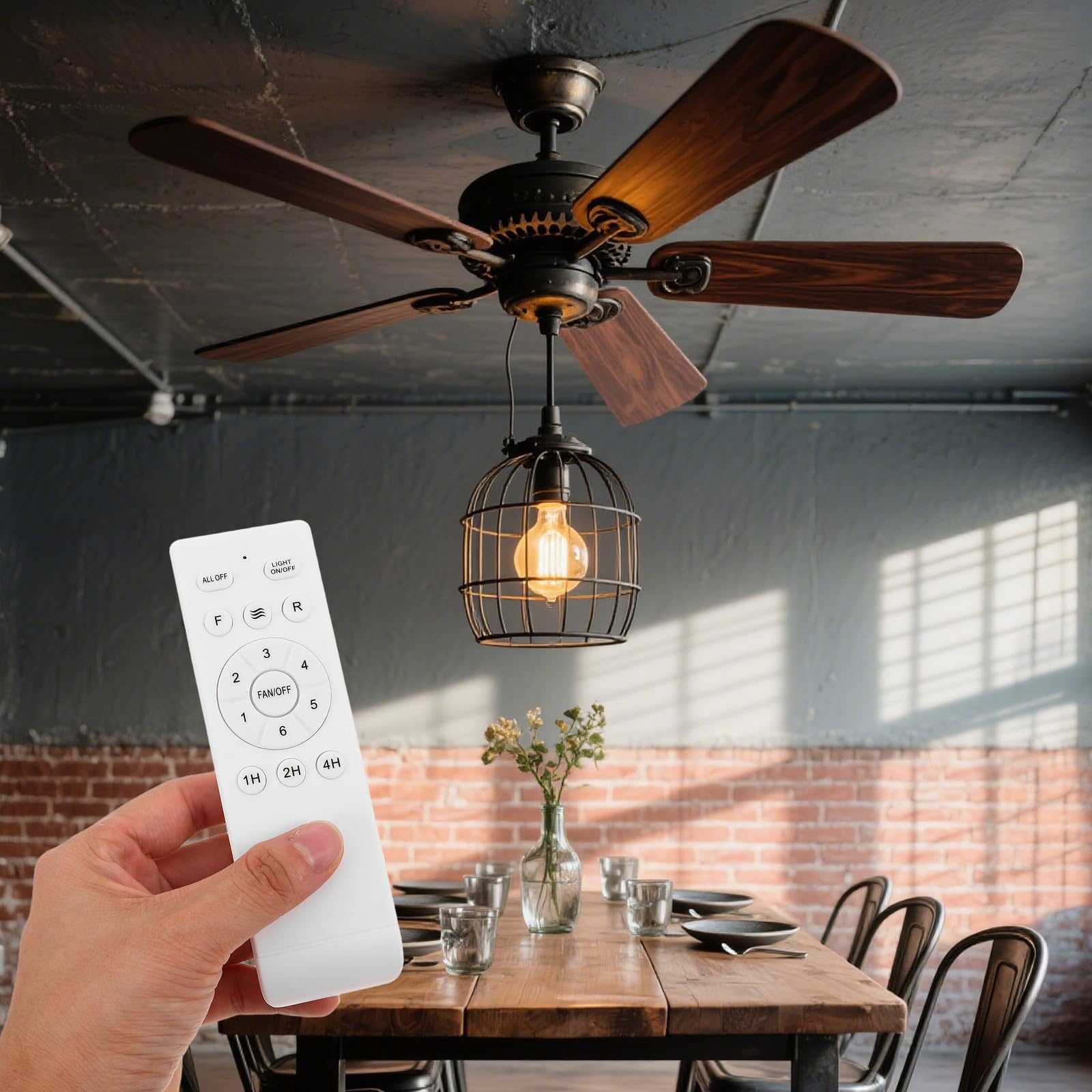 COLLBATH 2 mandos a distancia para ventilador de techo: control de ventilador de techo de 6 velocidades, regulador de intensidad de luz, temporizador de apagado automático de 1 a 4 horas para