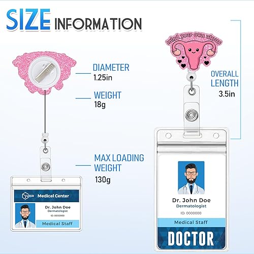 Miniatura 3 de Plifal Soporte retráctil para carretes de útero con clip de identificación para obstetricia, enfermera, enfermería, tarjeta de identificación,