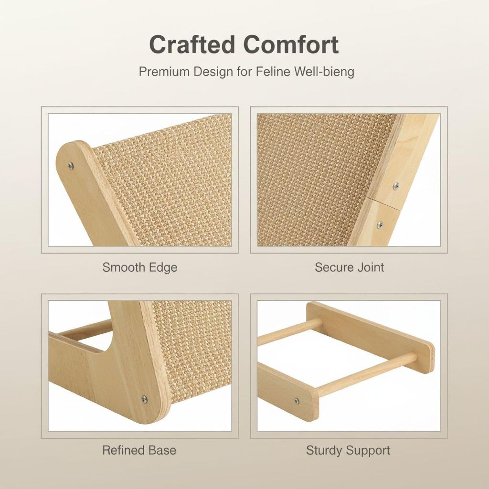 Tabla rascadora para gatos en forma de L con marco de madera maciza, almohadilla de sisal de 28.2 pulgadas, uso acostado o de pie, protección de muebles, poste rascador grande para gatos para estirar