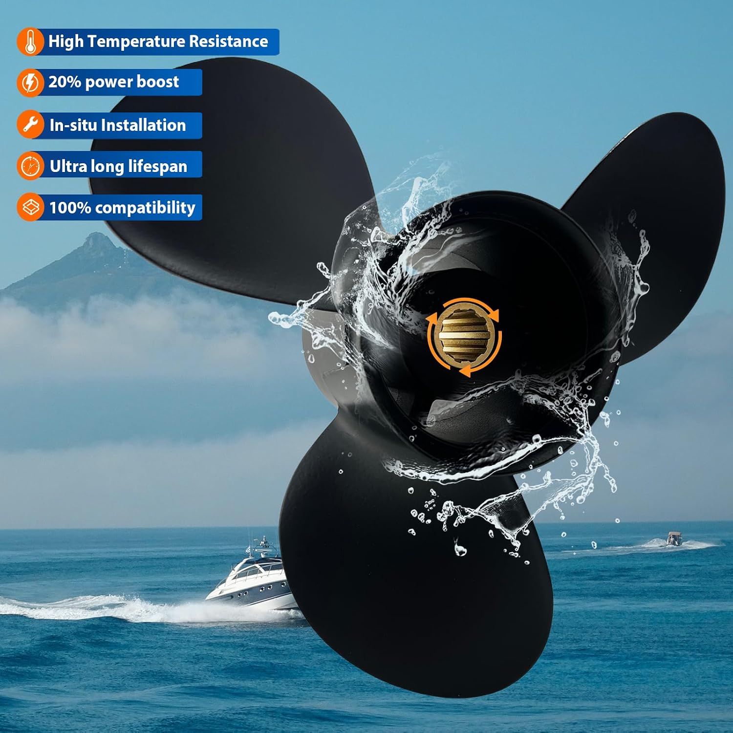 9.9x12 9.9×13 9.9×14 Boat Aluminum Propeller, 10 Spline Tooth, OEM Upgrade for TOHATSU Outboard Motors 25HP-30HP, 3-Blade, 3.00” Gearcase, Model 3R0B64525-0