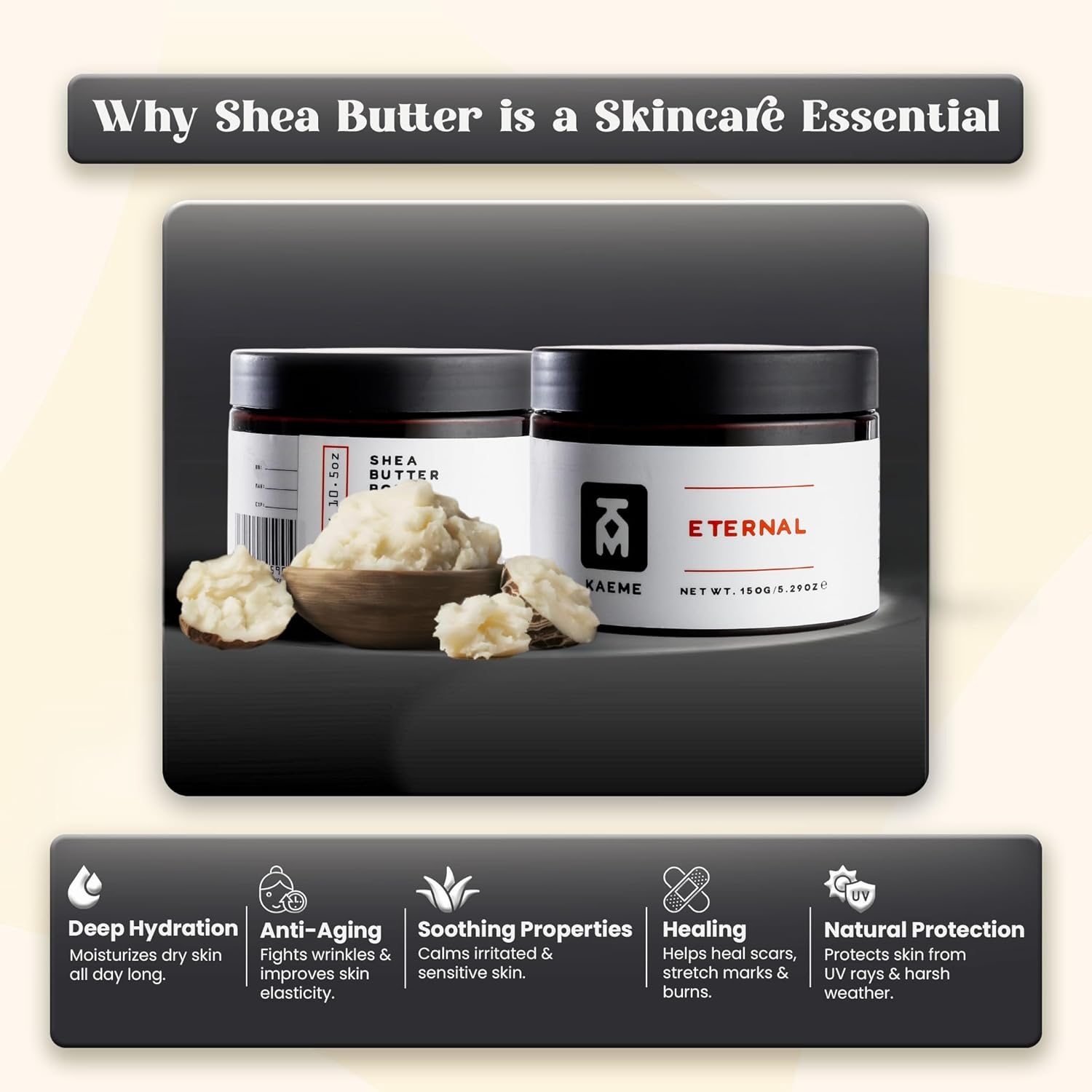 KAEME.com Eternal Whipped Shea Body Butter For Women & Men – Signature Berry Scented, Made With Raw Unrefined Organic Shea & Coconut Oil, Deep Moisturizer for Skin, Ghana Sourced(10.5oz/300g jar)