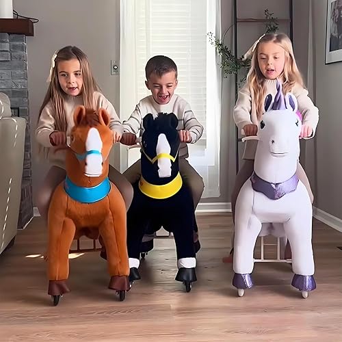 Miniatura 7 de PonyCycle Unicornio para niños de 4 a 7 años con freno, regalos de unicornio para niñas (35.4 pulgadas de alturatamaño 4) felpa interactiva