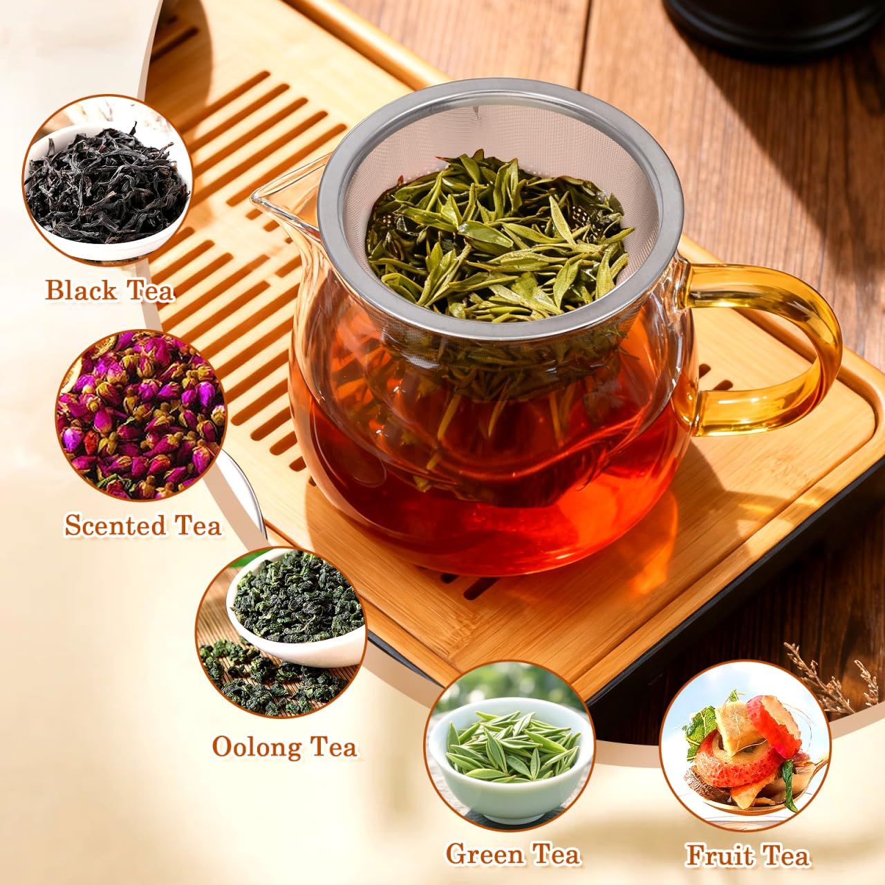 IMIKEYA 4Pcs Stainless Steel Tea Strainer Mesh Filters for Teapot Replacement Fine Mesh Insert Tea Infuser Set for Loose Leaf Brewing