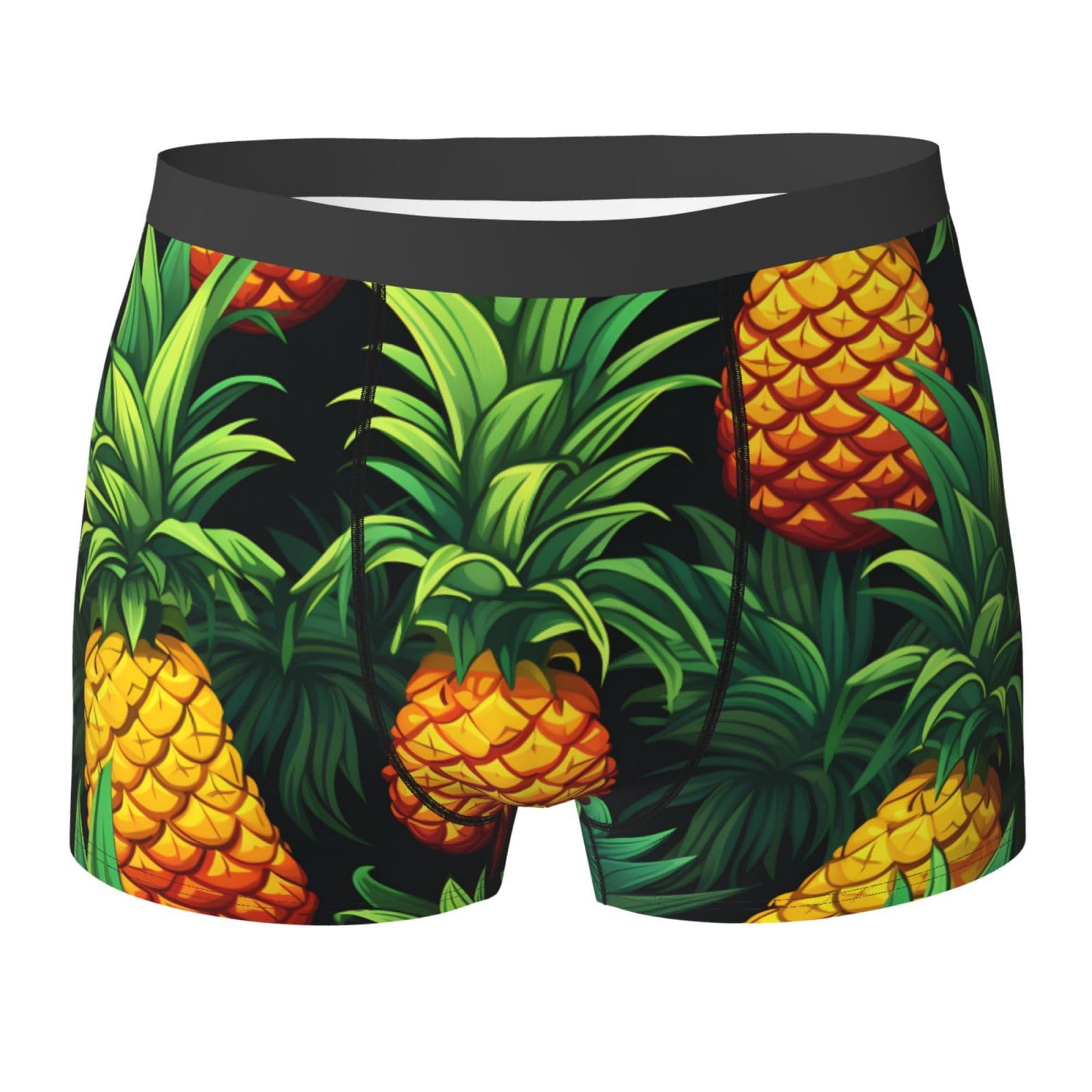 WBQLSL Men's Fresh pineapple L printing boxer briefs, elastic, breathable, and comfortable against friction. Black