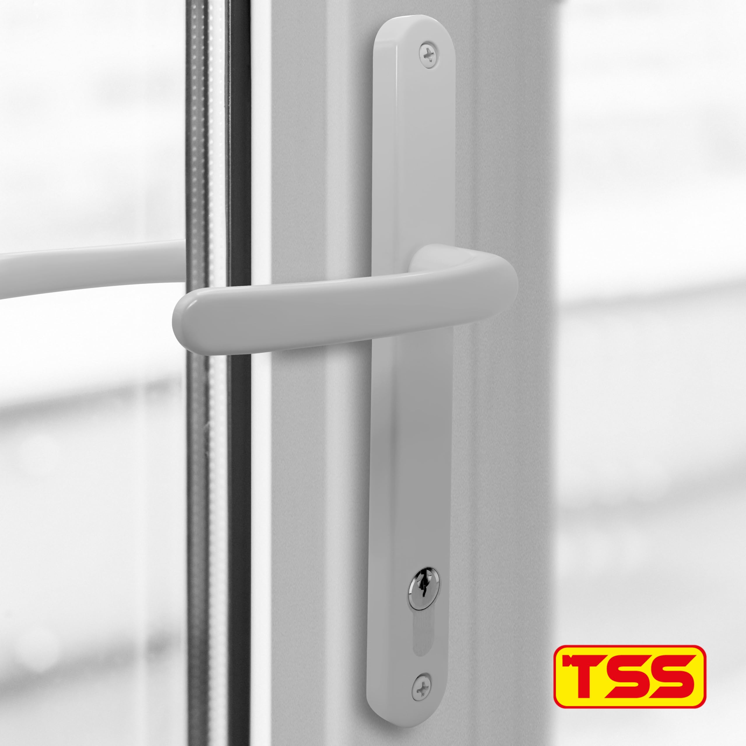 TSS White UPVC Door Handle Pair Set, 117mm PZ (Centres), Sprung, Lever Lever, 237mm Screw to Screw (Screw centres) - Image 2