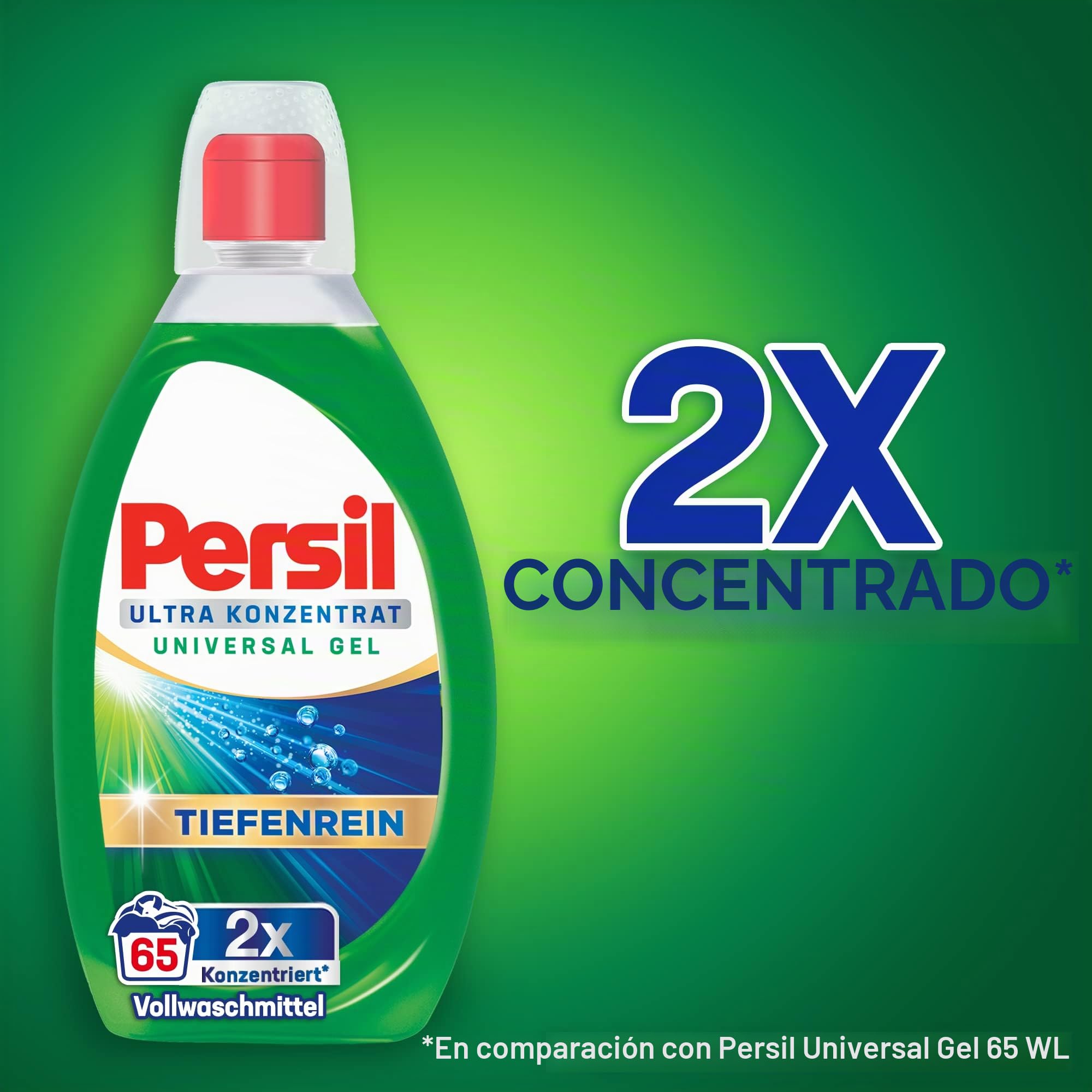 Persil Detergente universal de gel ultra concentrado, 130 cargas de lavado (2 x 65), detergente líquido altamente concentrado con tecnología Deep Pure Plus contra las manchas más difíciles