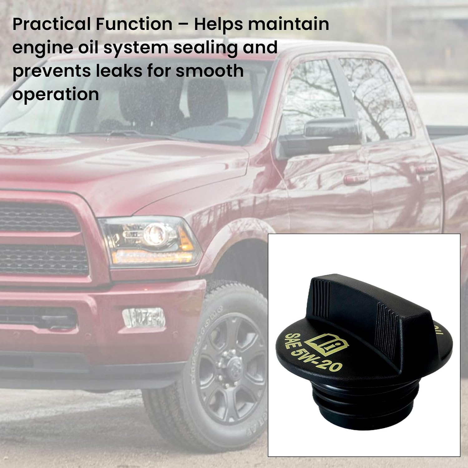 80990 Engine Oil Filler Cap Compatible with Jeep,Dodge,Ram,Chrysler Model | Fits 2011-2018 Ram 1500 2500 3500,2001-2007 Caravan,2006-2020 Challenger,2009-2016 Journey,Replaces 53013775AA 53013775AB