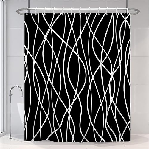 Miniatura 161 de Cortina de ducha pequeña a rayas gris claro degradado para baño, 36 x 72 pulgadas, juego de cortina de ducha geométrica para cabina de RV con Gris