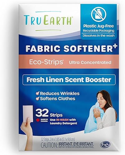 Tru Earth Tiras suavizantes de tela para lavadora, alternativa al líquido suavizante de telas y cápsulas, potenciador de aroma de lino fresco, hasta