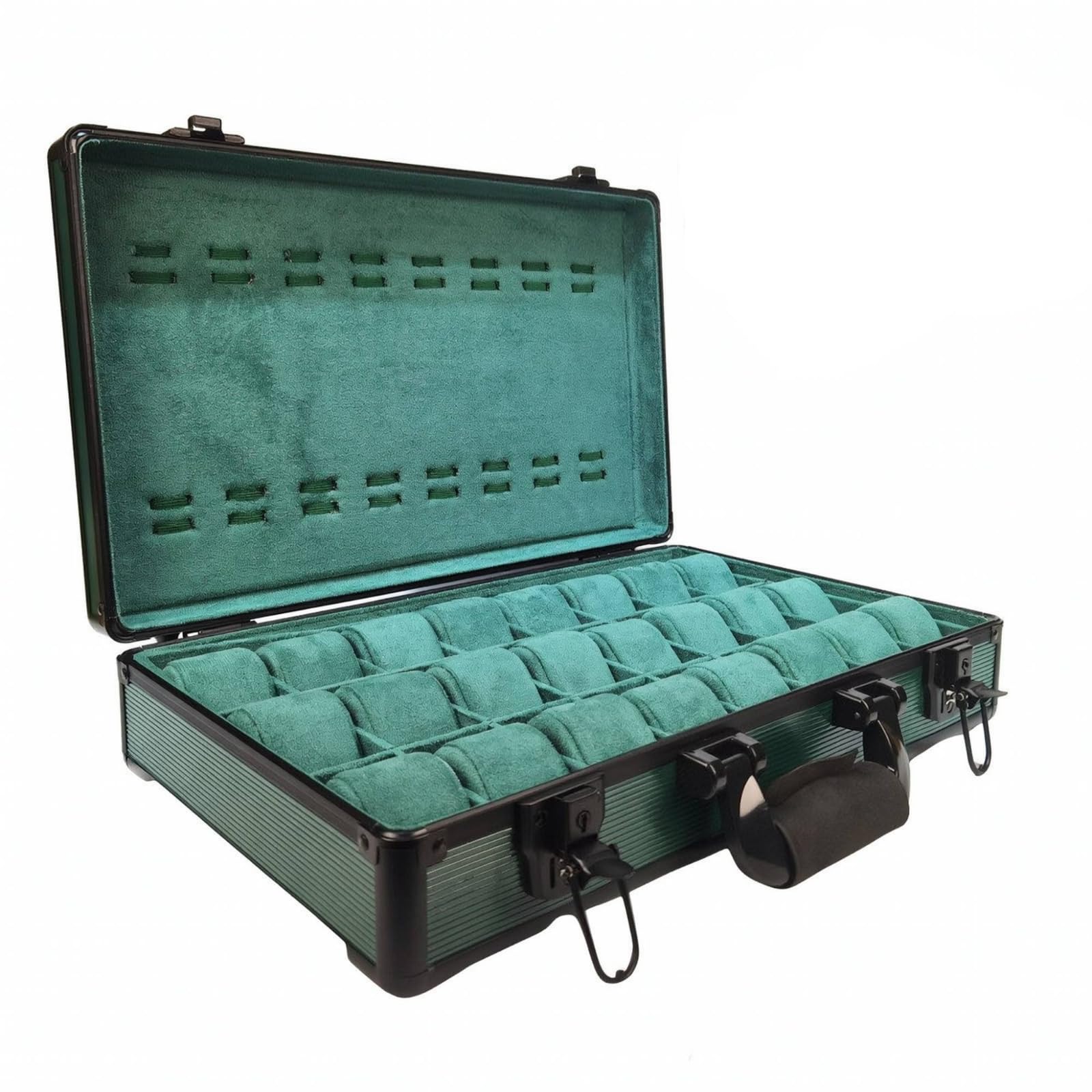 Valigetta Orologi con 24 Scomparti | Rettangolare, Scatola Orologi in Alluminio, Compatta, Contenitore, per, Negozio, Collezionisti, 24 Slot Verde