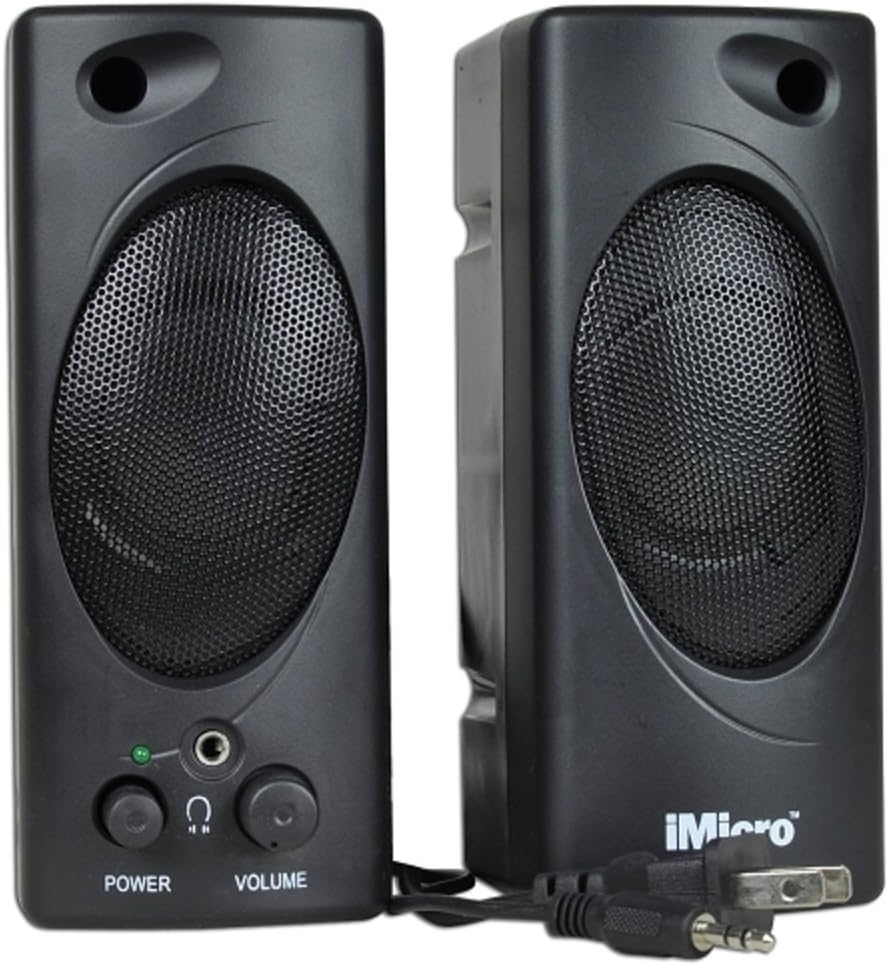 iMicroIMD693 2.0 Channel Stereo Speakers with Wall Power, 3.5mm Aux, Wired for PC and Computer