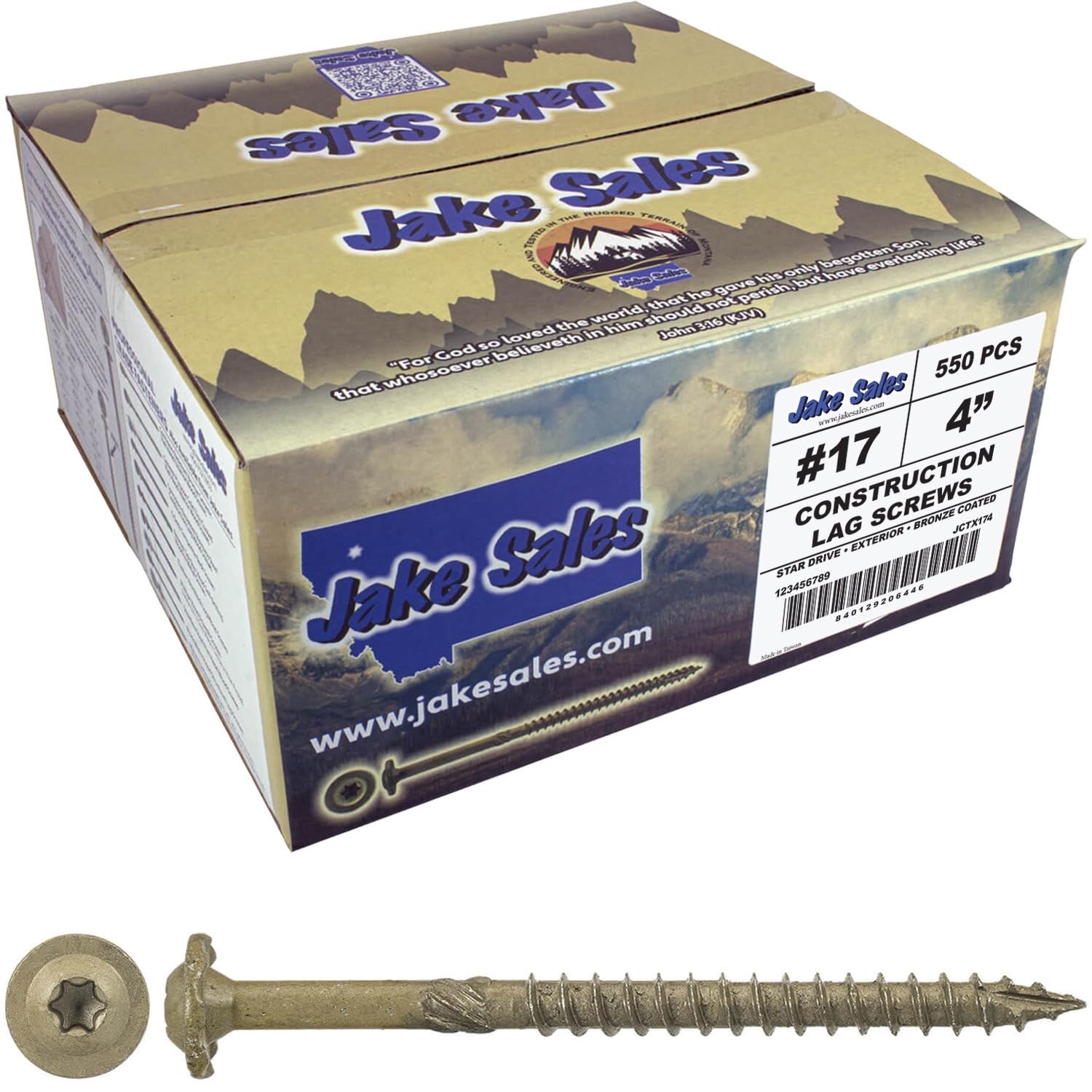 Jake Sales #17 x 4 Construction Lag Screw Exterior Coated Torx/Star Drive Heavy Duty Structural Lag Screw Far Superior to Common Lag Screws (Full Box