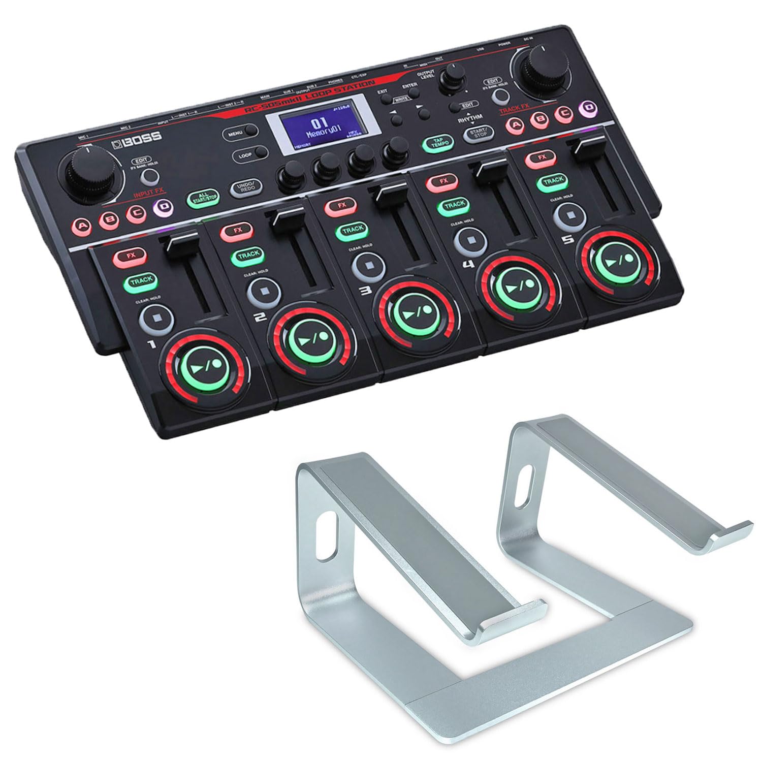 Boss RC-505 MK II Loop Station ze stojakiem na laptopa keepdrum w kolorze srebrnym