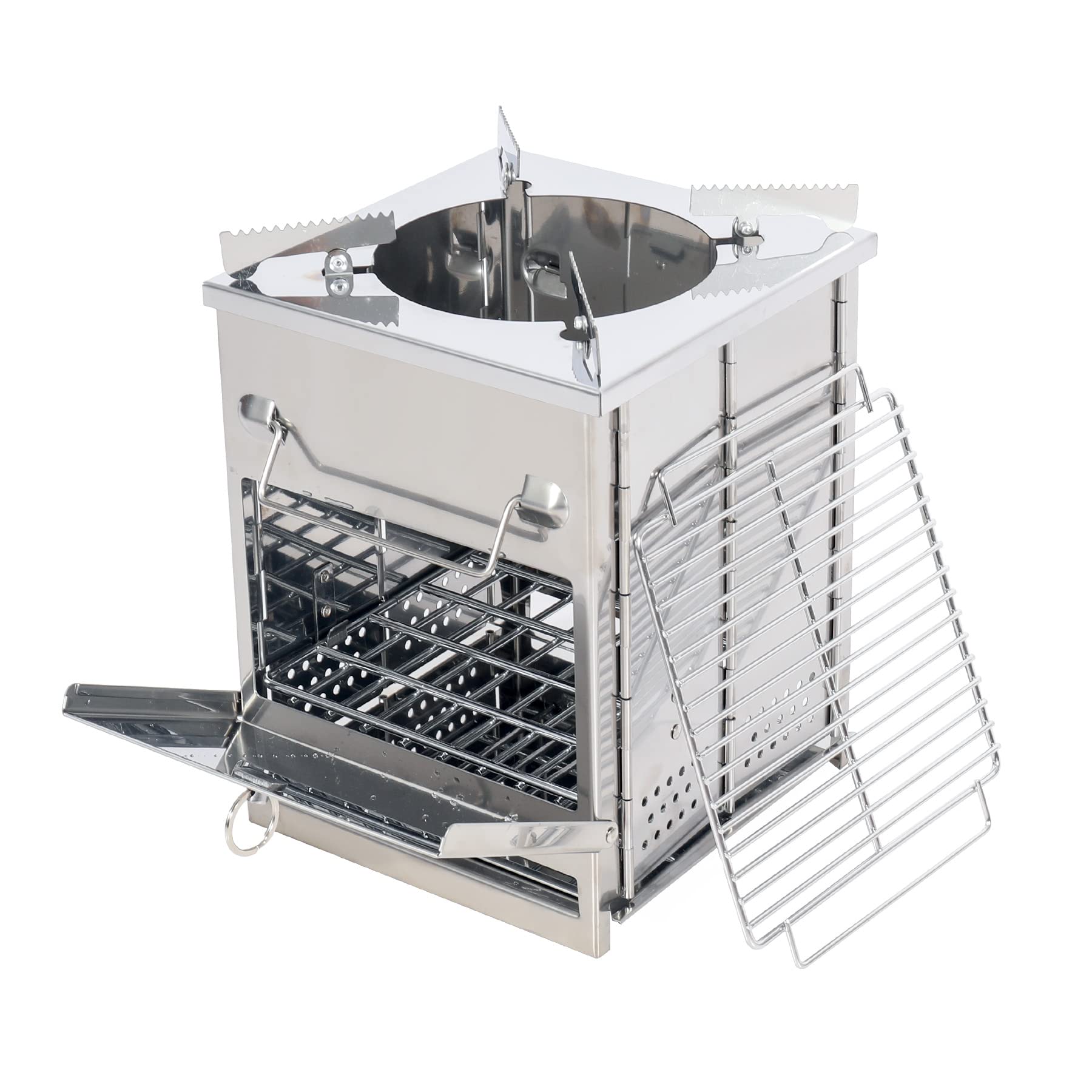 Lineslife Folding Wood Burning Camping Stove, Stainless Steel Portable Wood Stove Backpacking with Grill and Carry Bag for Outdoor Camping Hiking Cooking Picnic BBQ, Large with Cross-stand