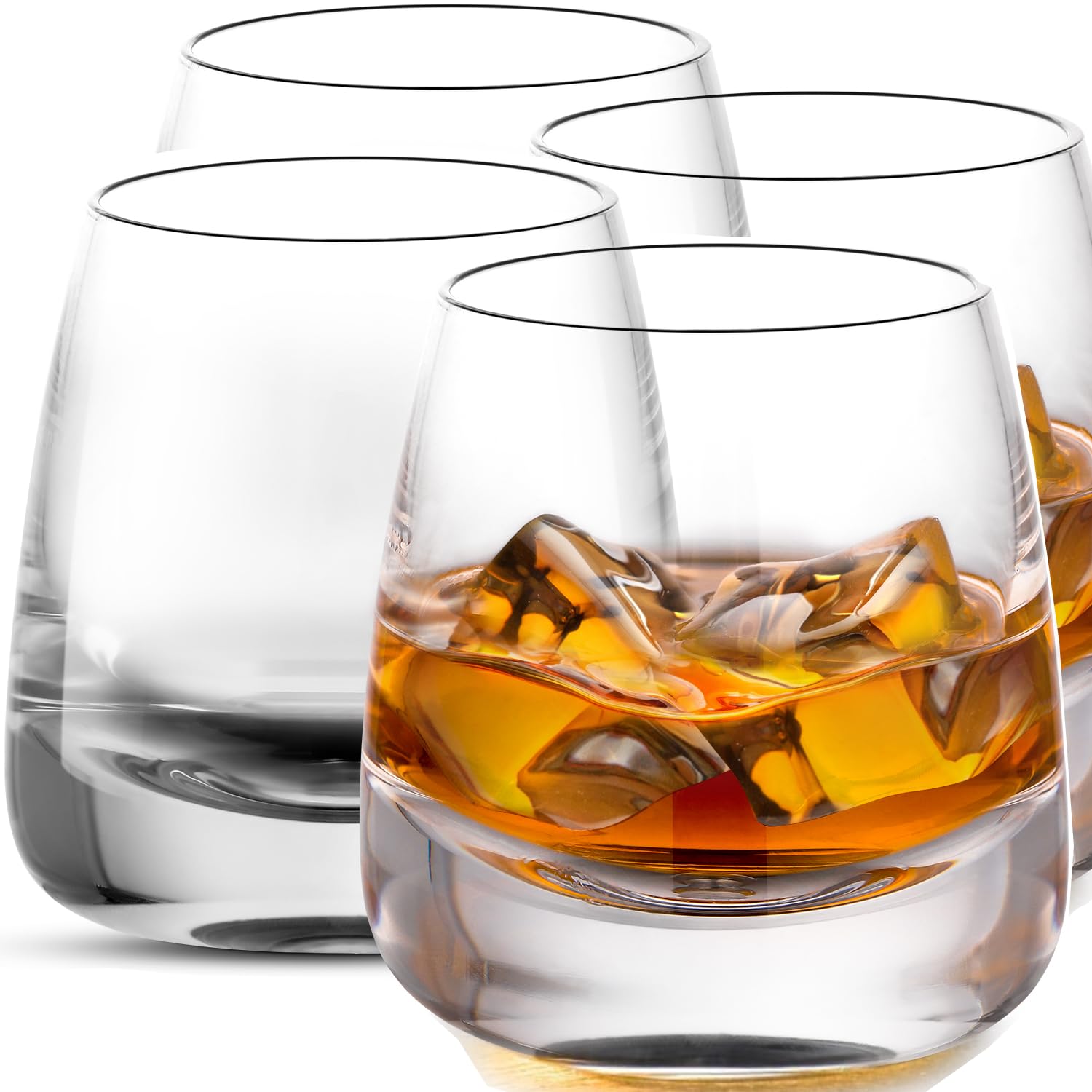 Ohnijialit - Vasos de whisky de cristal de alta calidad de 8 onzas, vasos de cóctel antiguos, vasos gruesos con peso en la parte inferior, vasos de whisky soplados a mano, juego de 4 vasos perfectos
