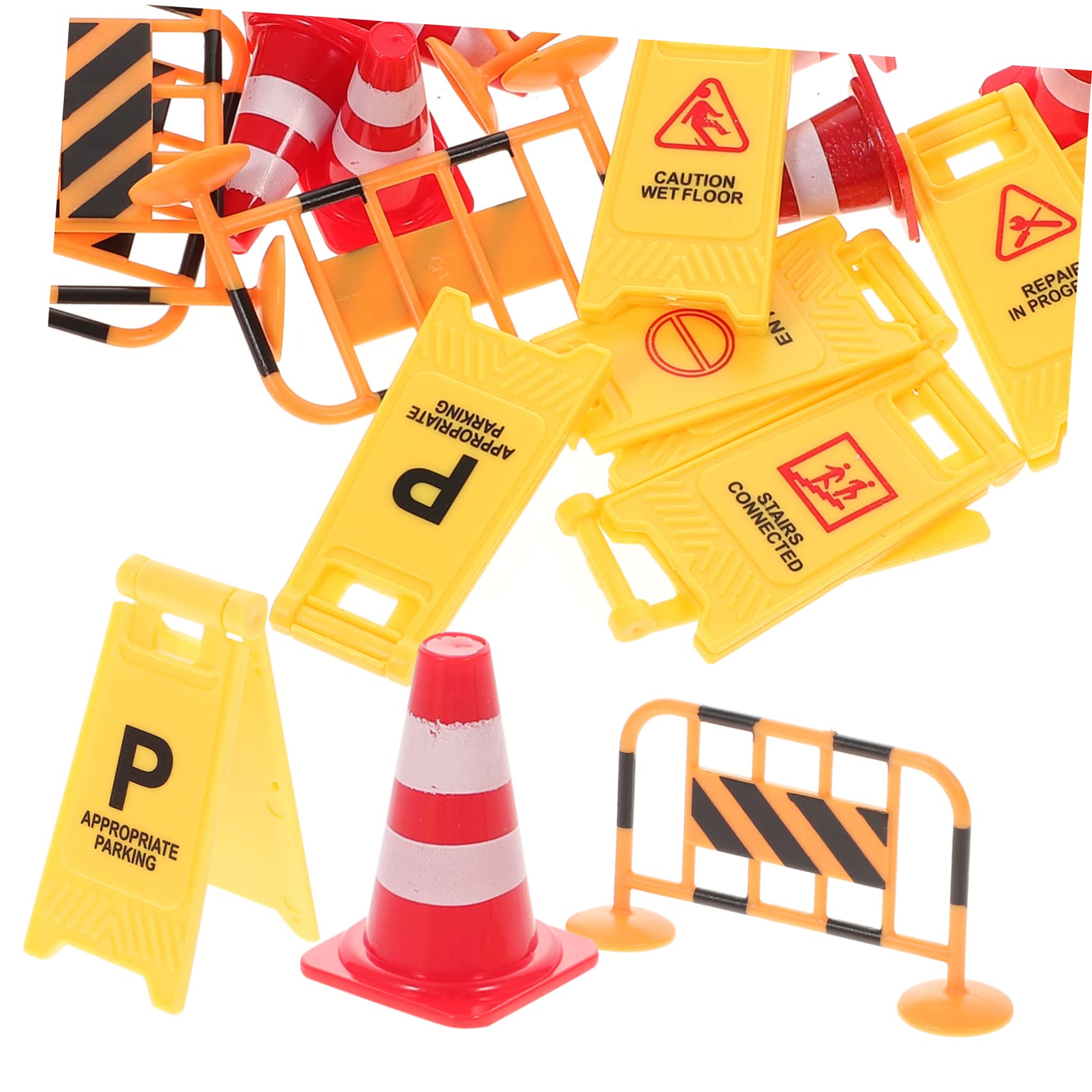 KESYOO 1Set Educational Traffic Sign for Miniature Roadblock with English Warning Signs Cones and Barriers for Role Play and Coordination Skills Development