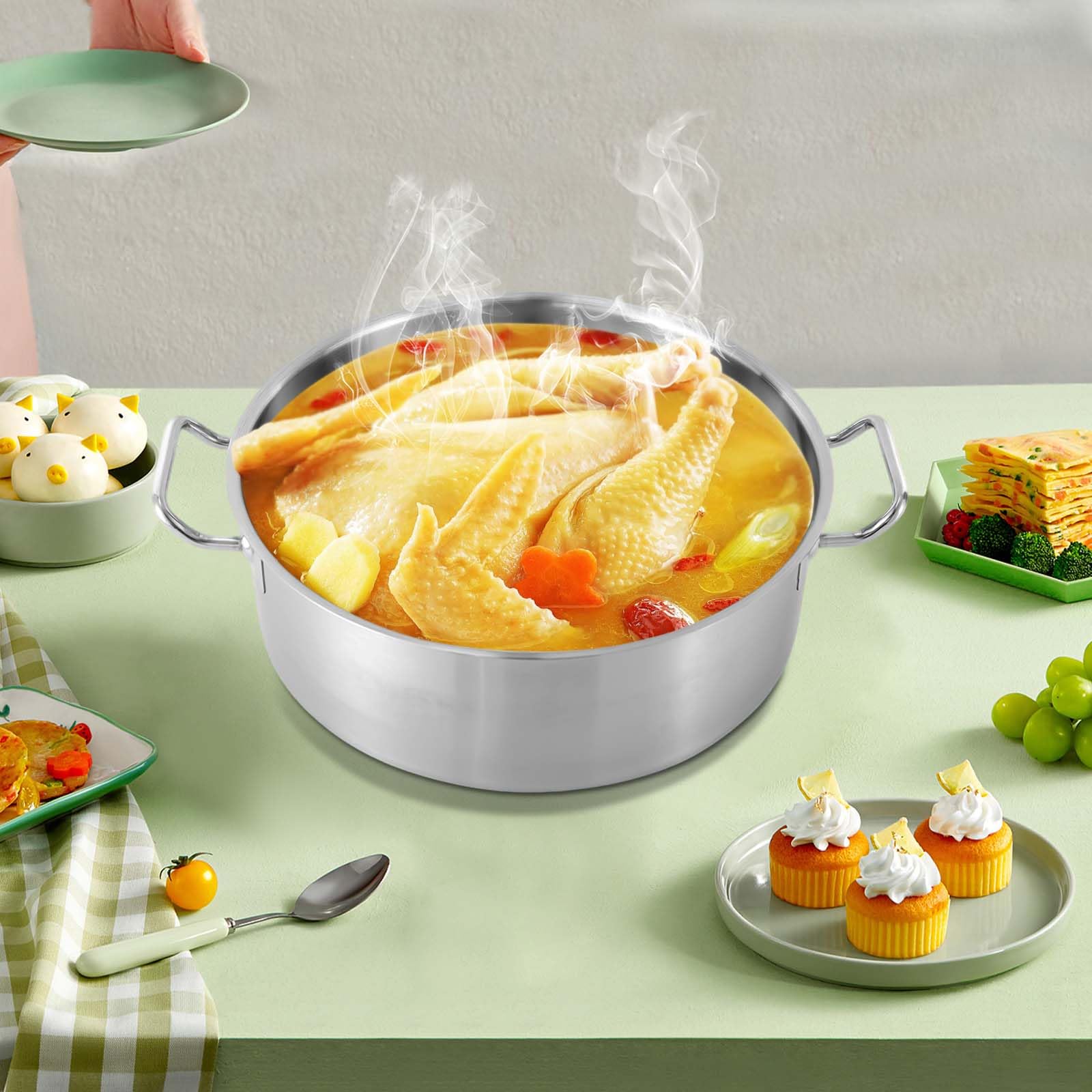 11 Quart Stainless Steel Saucepan with Lid, Professional Cookware Dutch Oven Pot, Multi-functional Hot Pot for Home, Restaurant, and Hotel