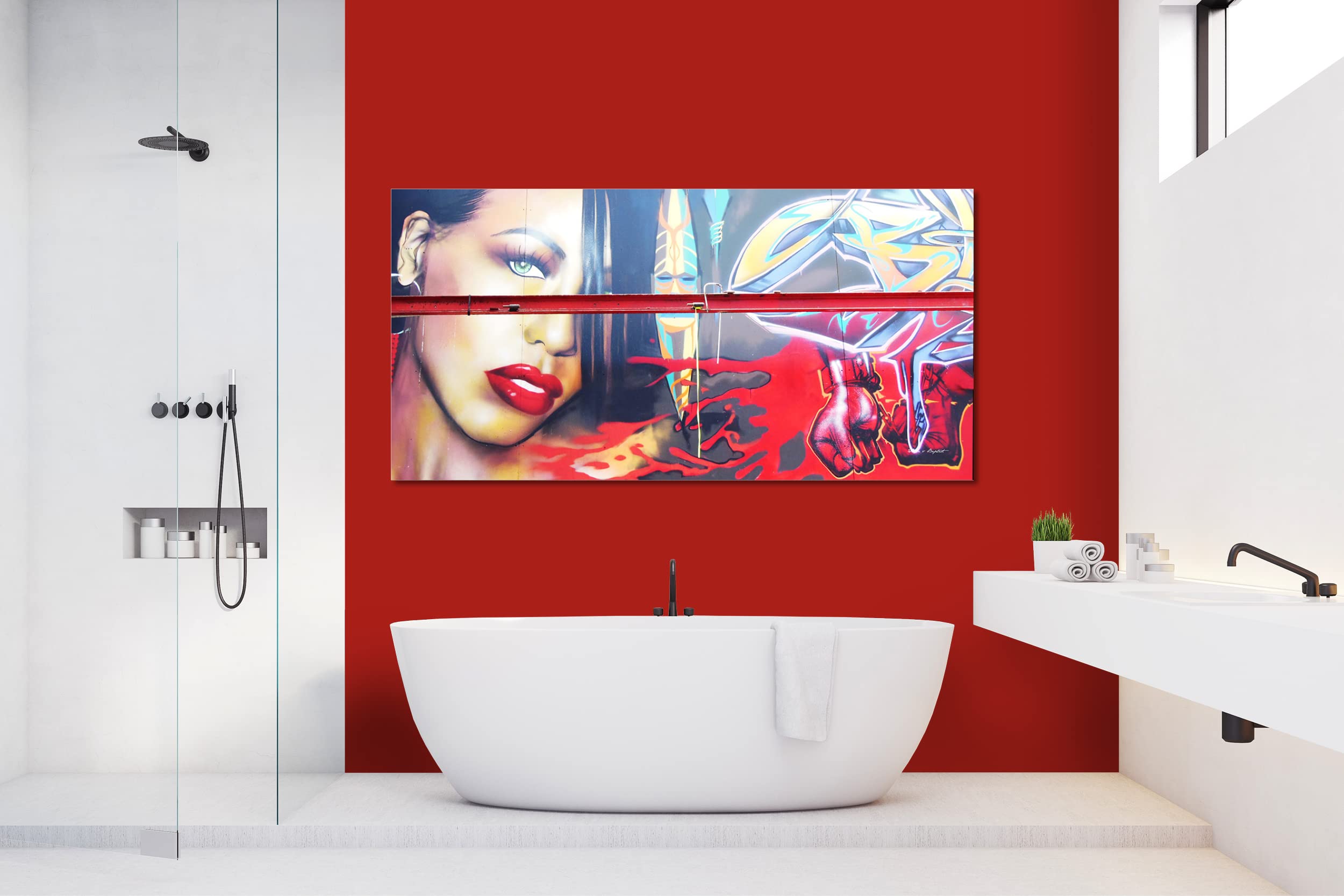 Glücksvilla - Graffiti 2 (Leinwand-Bild 2 cm, 160 x 80 cm) | div. Maße - aus DE - Kunstdruck Deko Wandbild quer - Paris Gemälde sprayen Kunst Mann Airbrush